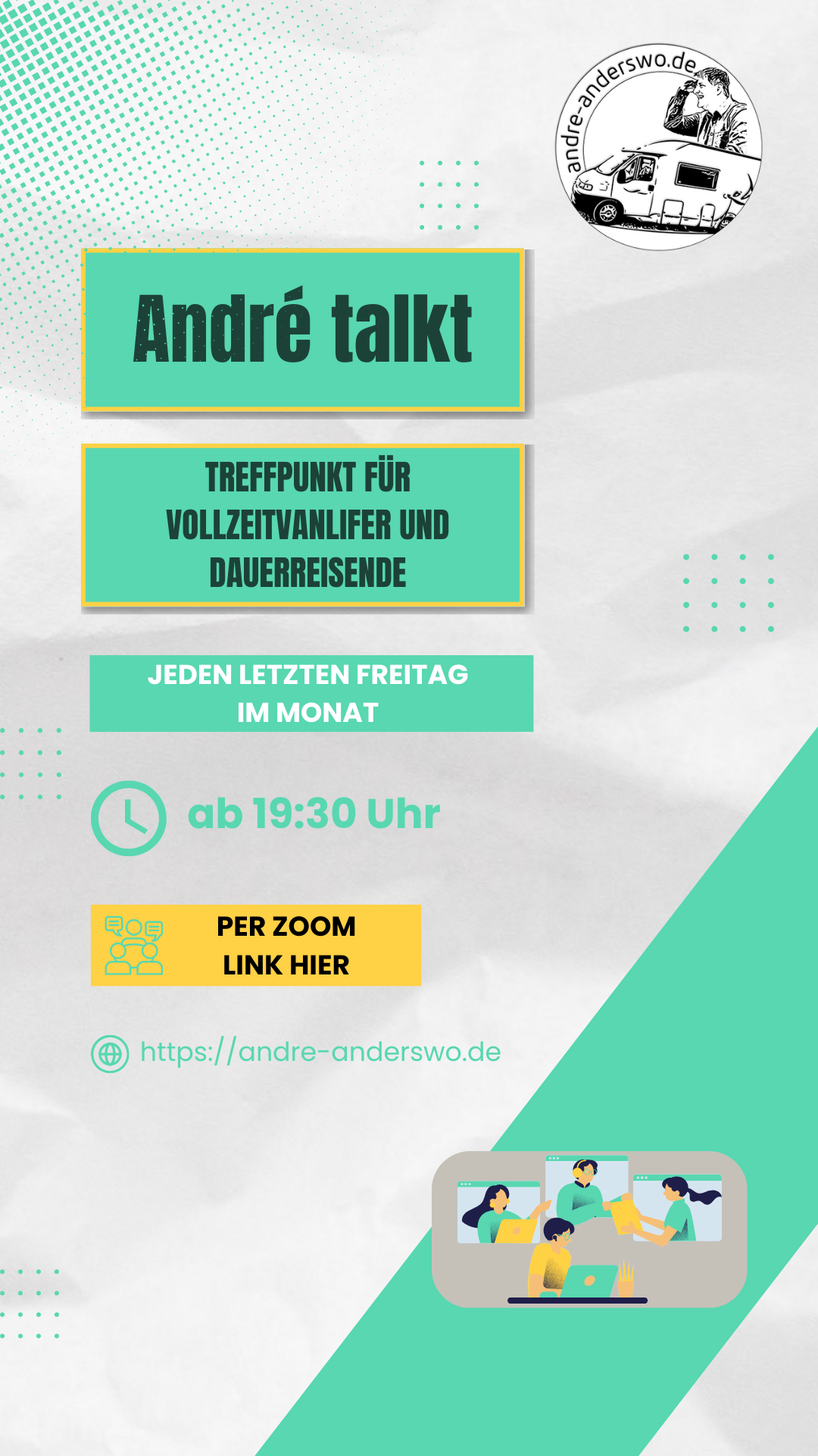 Einladungscover für Andre talkt - alle Infos und Logo für den Treffpunkt